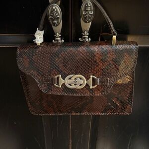 Patricia Nash Porcili Dark Brown Snakeskin Top Handle/Crossbody Bag
